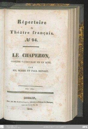 Le chaperon : comédie-vaudeville en un acte