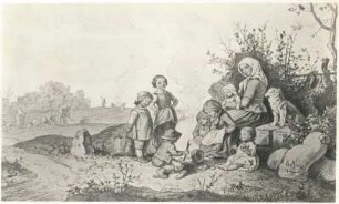 Richter, Adrian Ludwig : Kartoffelfeuer. Feder, Sepia, Wasserfarbe, 1865