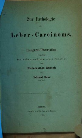 Zur Pathologie des Leber-Carcinoms : Diss. inaug.