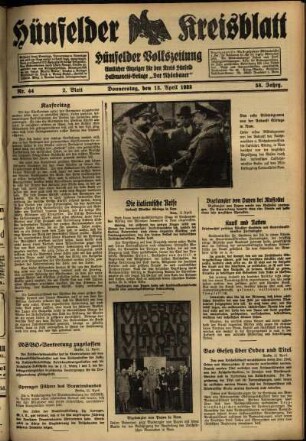Zweite Ausgabe vom Donnerstag, den 13. April 1933.