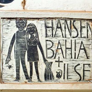 Brasilien. Salvador (Bahia). Wohnhaus und Werkstatt des Künstlers Hansen-Bahia (1915-1978). Türschild