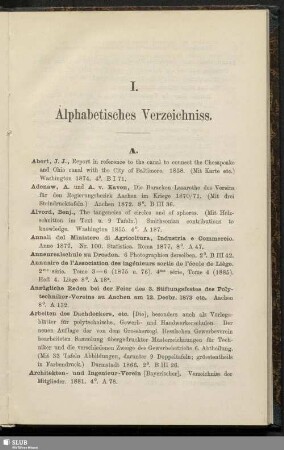 I. Alphabetisches Verzeichniss