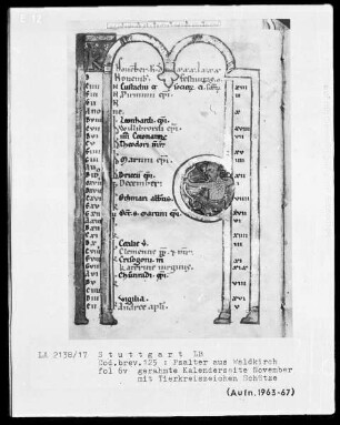 Psalter aus Waldkirch bei Freiburg — Tierkreiszeichen Schütze, Folio 6verso