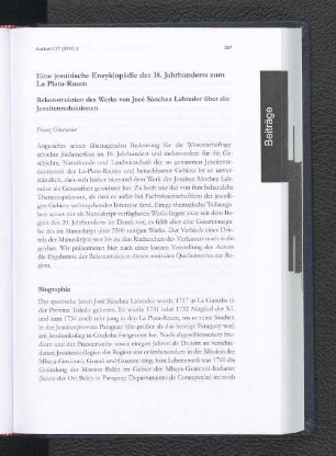 Eine jesuitische Enzyklopädie des 18. Jahrhunderts zum La Plata-Raum.
