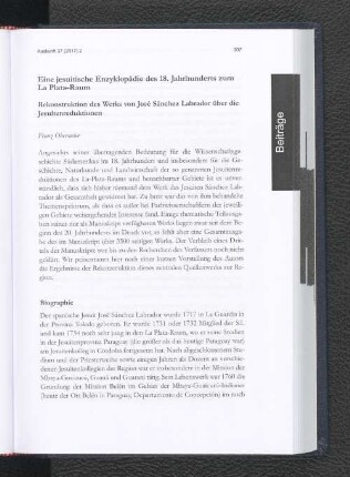 Eine jesuitische Enzyklopädie des 18. Jahrhunderts zum La Plata-Raum.