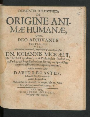 Disputatio Philosophica De Origine Animae Humanae