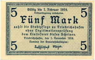 Geldschein / Notgeld, 5 Mark, 1.11.1918