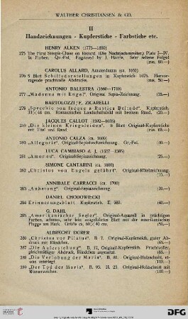 II. Handzeichnungen – Kupferstiche – Farbstiche etc. (Nr. 275-314)