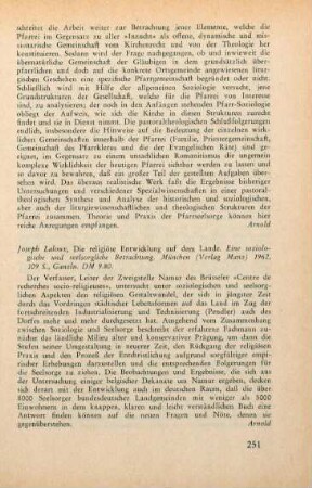 251 [Rezension] Laloux, Josef, Die religiöse Entwicklung auf dem Lande