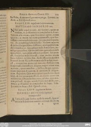 Epist. LXIV. Lugdunum Batav. Danieli Heinsio, Equiti, V. Incomparabili.