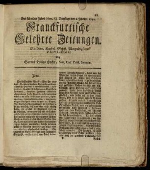 Num XI. Dienstags den 6. Februar. 1742 - Num. XX. Freytags den 9. Märtz. 1742