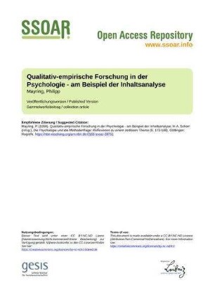 Qualitativ-empirische Forschung in der Psychologie - am Beispiel der Inhaltsanalyse