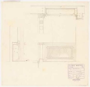 Park Hotel, Posen: Haupttreppe, Heizkörpernische: Grundriss, Ansicht, Schnitt 1:10