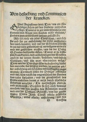Von besuchung und Communion der krancken.