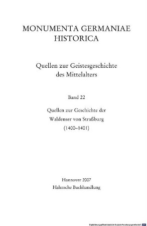 Quellen zur Geschichte der Waldenser von Straßburg : (1400 - 1401)