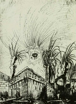 Dorf mit aufgehender Sonne