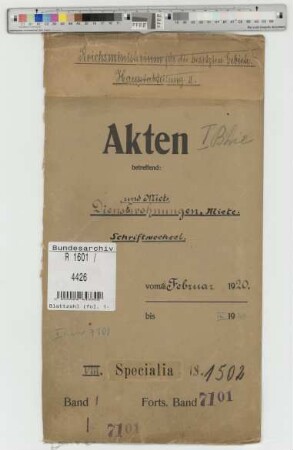 Dienst- und Mietwohnungen, Miete. Schriftwechsel