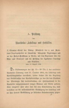 A. Prüfung der Apotheker-Lehrlinge und Gehülfen.