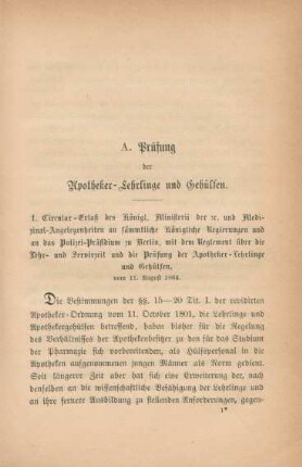 A. Prüfung der Apotheker-Lehrlinge und Gehülfen.