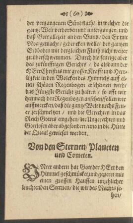 Von den Sternen/ Planeten und Cometen.