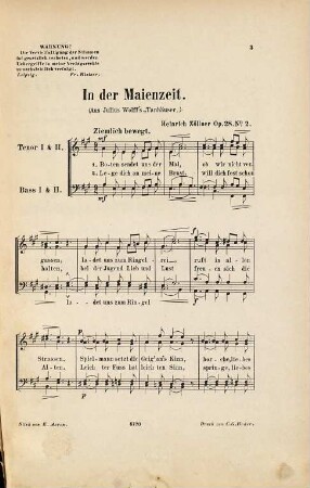 Schelmenliedel : (4 Gedichte aus Jul. Wolff's "Tanhäuser") ; für vier Männerstimmen ; op. 28, 2. In der Maienzeit