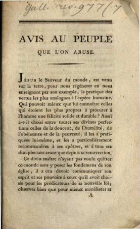 Avis au peuple que l'on abuse