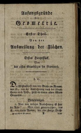 Erster Theil. Von der Ausmessung der Flächen.