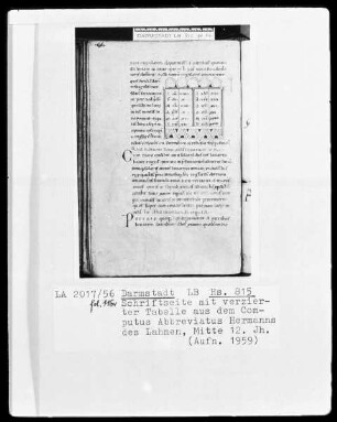 Sammelhandschrift — Hermann der Lahme, Computus Abbreviatus — ---, Folio 116 versoSchemazeichnung Tabelle
