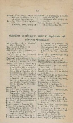 Gestohlene, unterschlagene, verlorene, angehaltene und gefundene Gegenstände