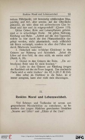 IX. Ruskins Moral und Lebensweisheit