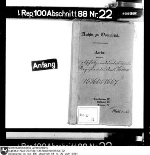 Erbschatz- und Kontributionsregister des Amts Vörden Enthält: Rechnungen der Kirchspiele Gehrde, Neuenkirchen, Damme, Bramsche und Engter 1626, 1628, 1667