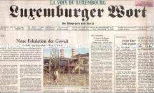 Wochenendausgabe der Tageszeitung "Luxemburger Wort" u.a. zur Entwicklung im Nahen Osten