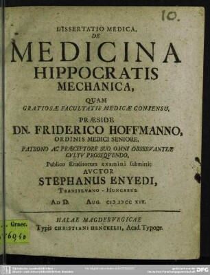 Dissertatio Medica, De Medicina Hippocratis Mechanica