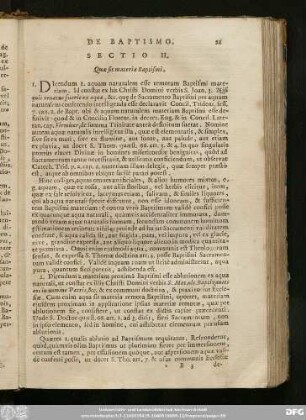 Sectio II. Quae sit materia Baptismi.