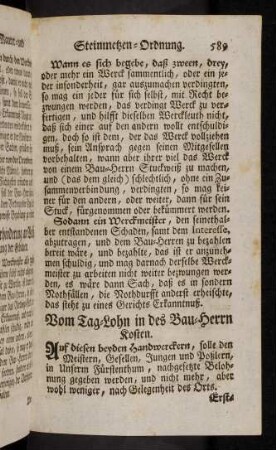 589-606, Von Tag-Lohn in des Bau-Herrn Kosten. - Von fremden Steinmetzen und Mäurern...