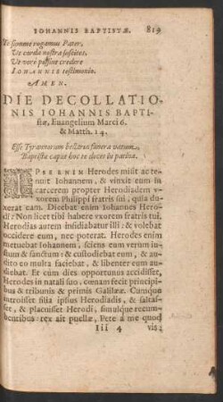 Die Decollationis Iohannis Baptistae ...