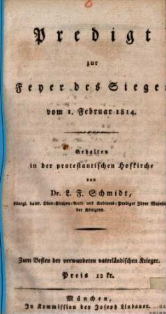 Predigt zur Feyer des Sieges vom 1. Februar 1814