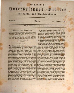 Unterhaltungsblätter für Welt- und Menschenkunde. 1, 1. 1824