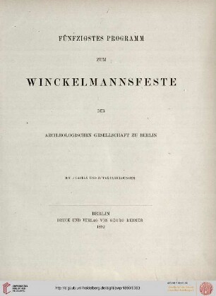 Band 50: Programm zum Winckelmannsfeste der Archäologischen Gesellschaft zu Berlin: Homerische Becher / Ueber ein Vorbild neu-attischer Refliefs / Eine argivische Bronze / Orpheus. Attische Vase aus Gela