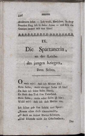 IX. Die Spartanerin, an der Leiche des jungen Kriegers ihres Sohns
