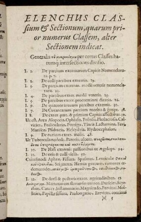 Elenchus Classium & Sectionum, quarum primor numerus Classem, alter Sectionum indicat.