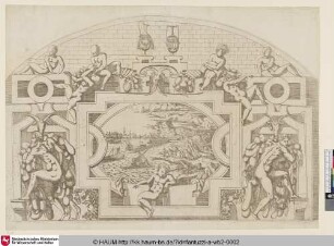[Paysage marin au milieu d'un montant d'ornements; Seascape in a Cartouche; Landschaft in Ornamenten]