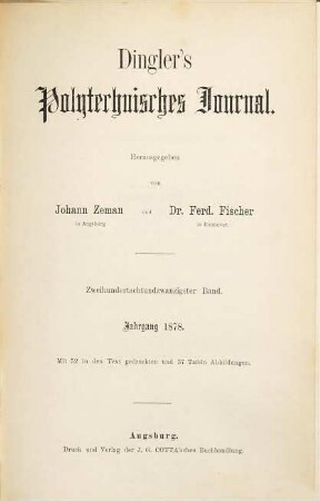 Dingler's polytechnisches Journal. 228, 228. 1878