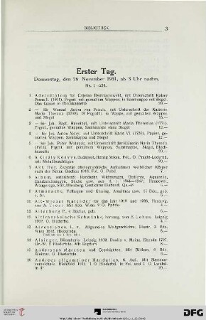 Erster Tag: Donnerstag, den 26. November 1931, ab 3 Uhr nachmittags (Nr. 1-233)