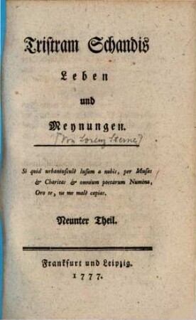 Tristram Schandis Leben und Meynungen. 9