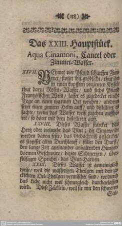 Das XXIII. Hauptstück. Aqua Cinamoni, Caneel oder Zimmet-Wasser.