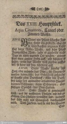 Das XXIII. Hauptstück. Aqua Cinamoni, Caneel oder Zimmet-Wasser.