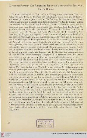11: Zusammenfassung der Ansprache des ersten Vorsitzenden des DAV, Herrn Hansen