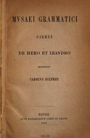 Carmen de Hero et Leandro recensuit Carolus Dilthey