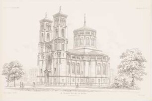 Thomaskirche, Berlin-Kreuzberg: Perspektivische Ansicht (aus: Atlas zur Zeitschrift für Bauwesen, hrsg. v. G. Erbkam, Jg. 21, 1871)